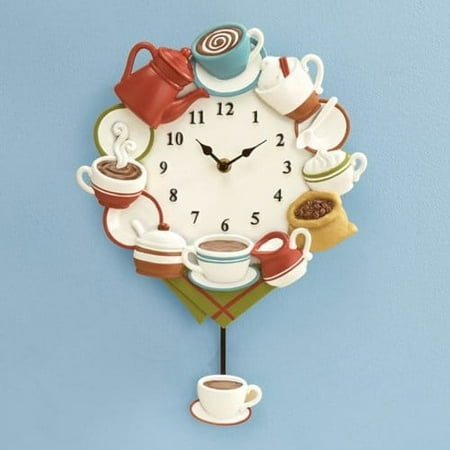 Drink Black Cream Sugar Coffee Cup Wall Clock Coffee Pot Pendulum Swings With A Coffee Cup