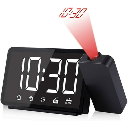 DR.PREPARE Projection Alarm Clock, Digital Clock with 360 Projector, 4 Brightness Options, Dual Alarms, 12 / 24H, Sleep Timer