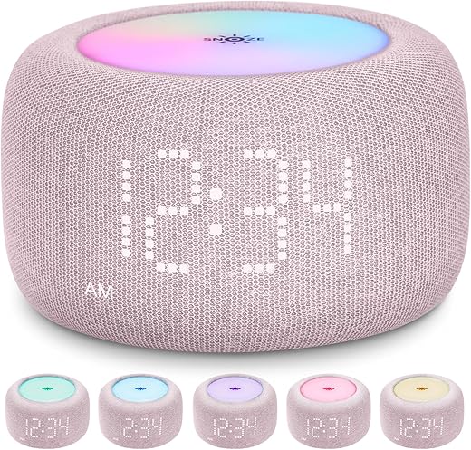 Dual Alarm Clock for Bedrooms: 10 Color Night Light - 8 Alarm Sound with Snooze - Digital Dimmable Alarm Clock for Kids - Grey