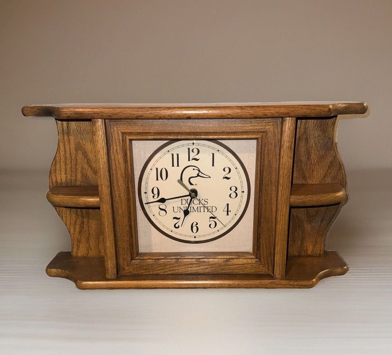 Ducks Unlimited Wall Mantle Analog Clock Wood Shelves DU Works
