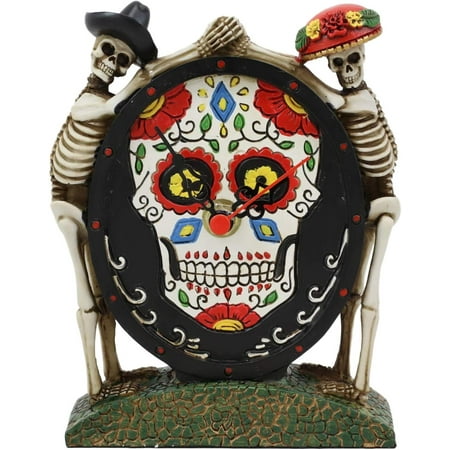 Ebros Sugar Skull Skeleton Latino Couple Desktop Table Clock Statue 6.25 Tall