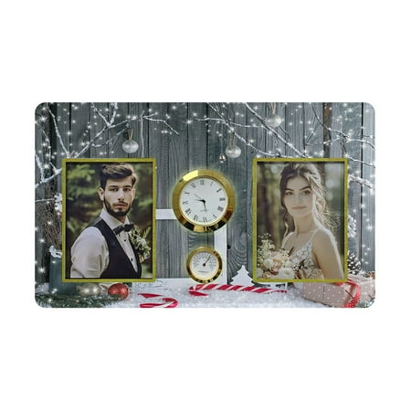 ECZJNT Christmas Snowman Photo Frame Branches Presents Candy Canes Family Couple Photo Picture Frame with Clock and Thermometer for Wall Hanging and Tabletop Display