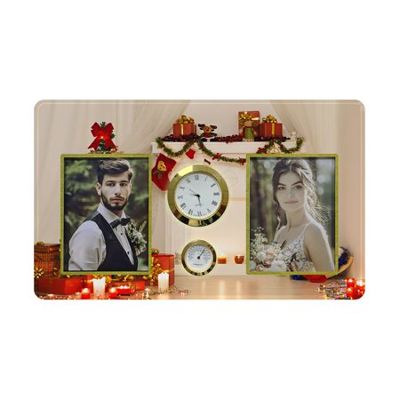 ECZJNT Christmas Xmas Tree Lights Presents Gifts Toys Fireplace Candles Family Couple Photo Picture Frame with Clock and Thermometer for Wall Hanging and Tabletop Display