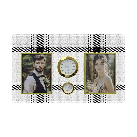 ECZJNT Lumberjack Black White Hipster Tartan Buffalo Check Plaid Family Couple Photo Picture Frame with Clock and Thermometer for Wall Hanging and Tabletop Display