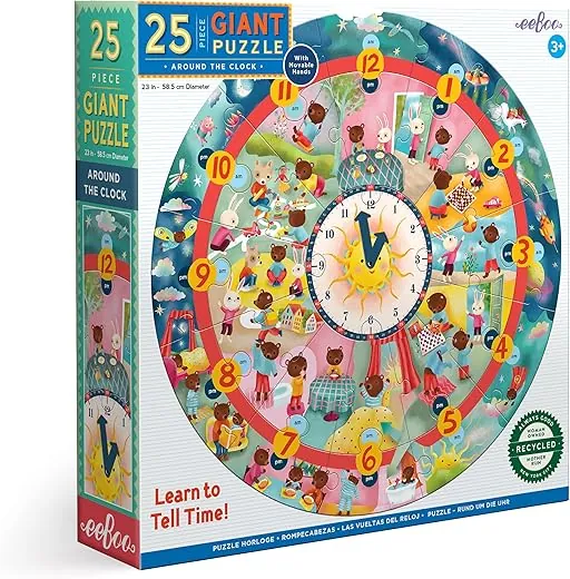 eeBoo: Around The Clock Jigsaw Puzzle, Engaging Way to Teach Time Telling, Provides an Innovative, Educational Experience, Perfect for Ages 3 and up