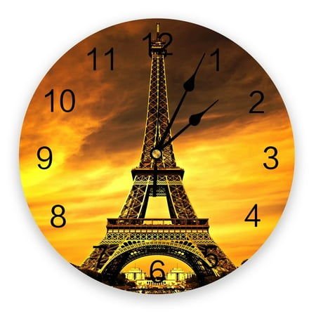 Eiffel Tower Sunset ry Wall Clock Modern Design Silent Bedroom Living Room ration Round Hanging Clocks