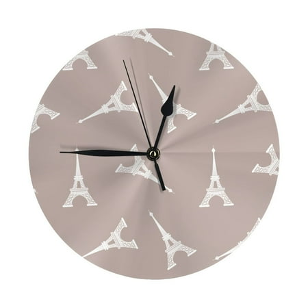 Eiffel Towers white Wall Clock Silent Non Ticking - 10 Inch Battery Operated Modern Clocks for Living Room Bedroom Kitchen Bathroom Office Classroom, Decorative Clocks