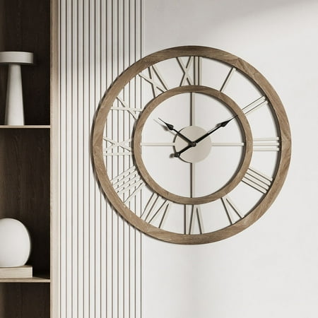 Elara Distressed Wood Modern Farmhouse Wall Clock