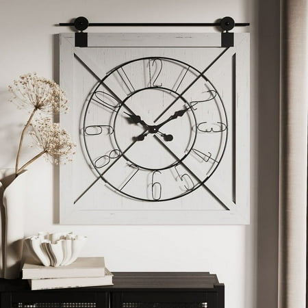 Elara Farmhouse Square Barn Door Metal Wall Clock