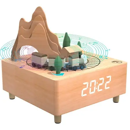 Electime Wooden Alarm Clock, Musical Box for Christmas Gift,Desktop Digital Clock, Train Musical Box Smart Castle Toy Birthday Present for Lover Friends and Children