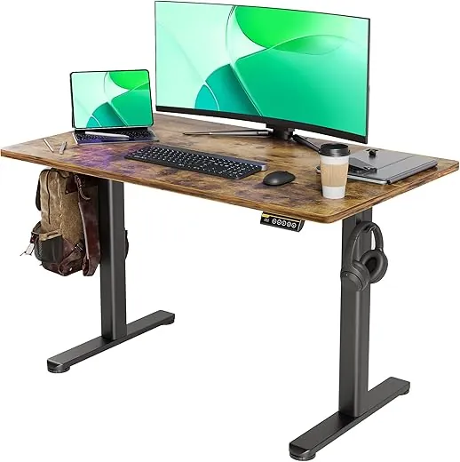 Electric Standing Desk, Adjustable Height Stand up Desk, 48x24 Inches Sit Stand Home Office Desk with Splice Board, Black Frame/Rustic Brown Top