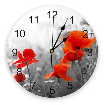 Elegant Abstract Red Poppies Bedroom Wall Clock Large Modern Kitchen Dinning Round Wall Clocks Living Room Watch Home r