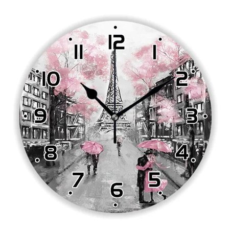 Elegant Oil Painting Paris Tower Wall Clock Watch for Living Room France City Flowers Large Wall Art Home Decor（10 Inch）