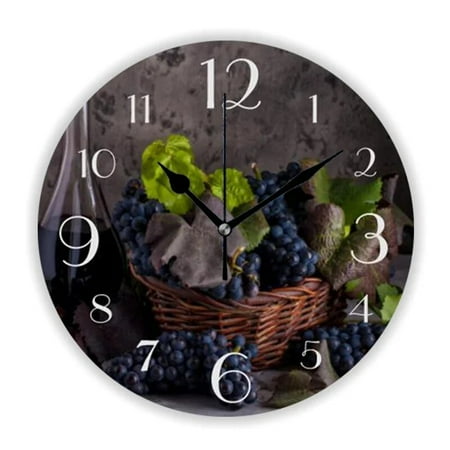 Elegant Red Wine Bottles and Grapes Large Wall Clock for Living Room Modern Fruit Kitchen Dining Room Wall Watch Decor Gift 35