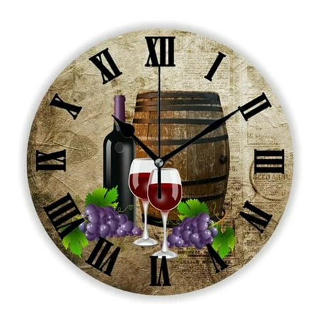 Elegant Red Wine Bottles and Grapes Large Wall Clock for Living Room Modern Fruit Kitchen Dining Room Wall Watch Decor Gift 35