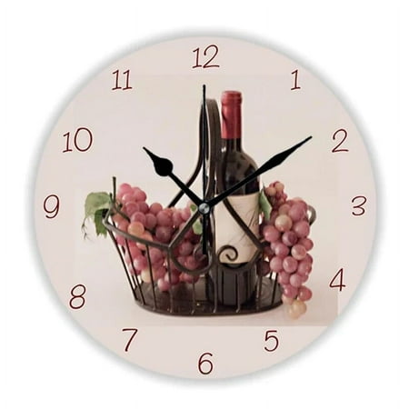 Elegant Red Wine Bottles and Grapes Large Wall Clock for Living Room Modern Fruit Kitchen Dining Room Wall Watch Decor Gift 35