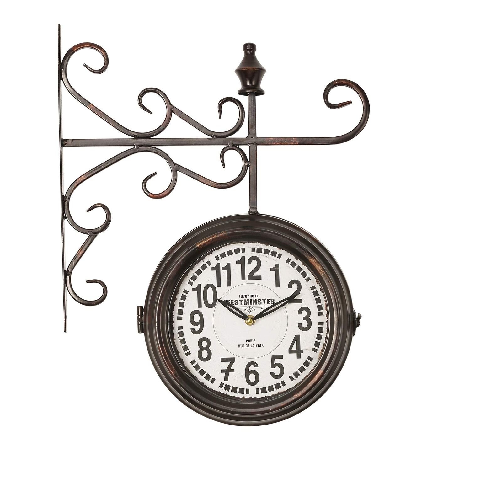 Elegant Side View Wall Clock, Black Frame, White Face, Black Text, Black Hands
