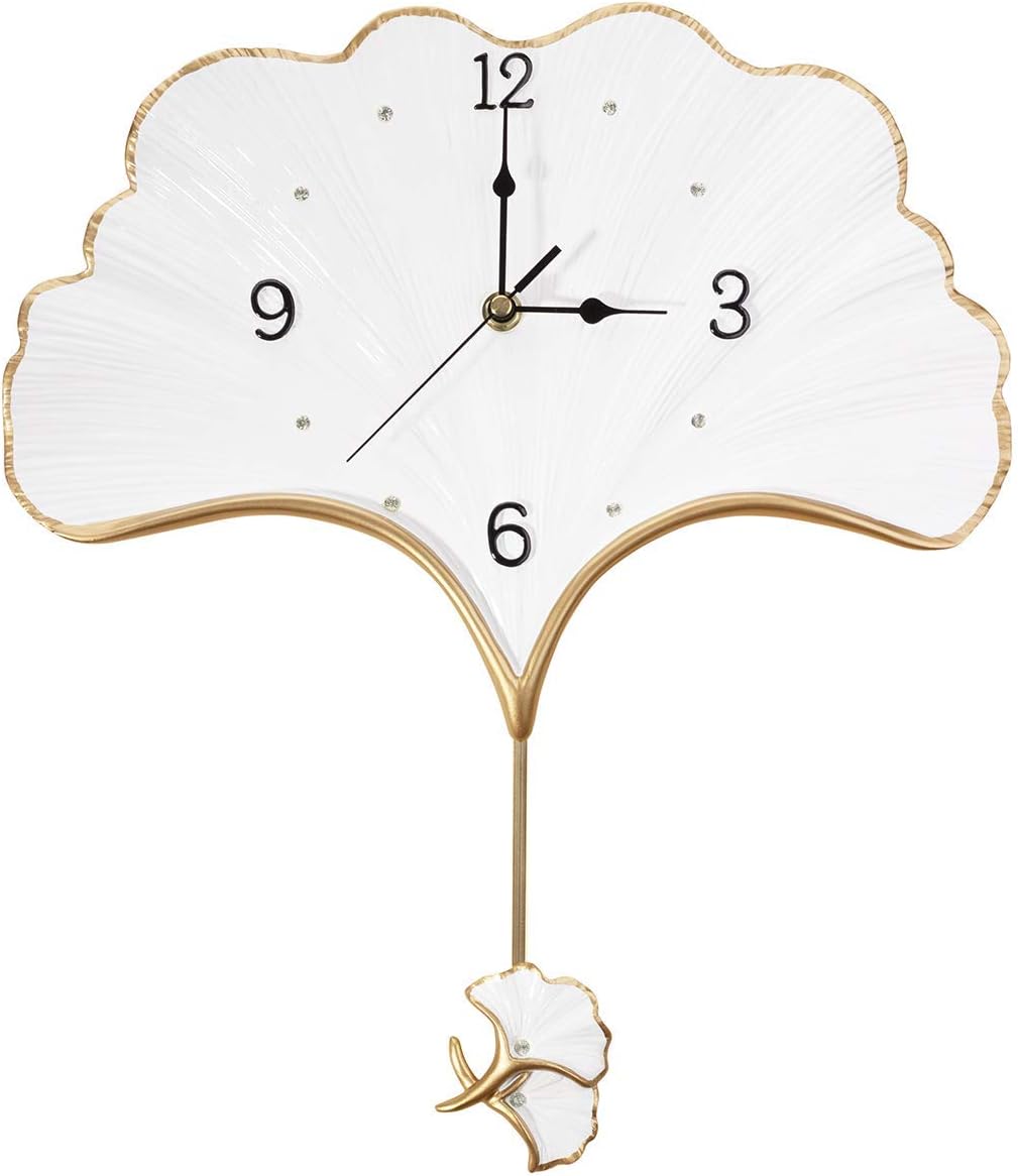 Elegant Wall Clock with Pendulum Battery Operated Non Ticking Silent Unique Home Decorative Fancy Hanging Clocks for Living Room Kitchen Bedroom Office Dining Bathroom Aesthetic Decor