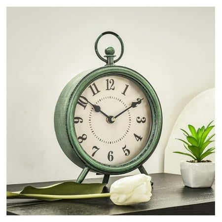 EMAX HOME Vintage Rustic Green Table Clock on Stand,Desk and Shelf Clock，Decorative Battery Operated Decorative Table Top Clock for Living Room，Silent Non-Ticking…