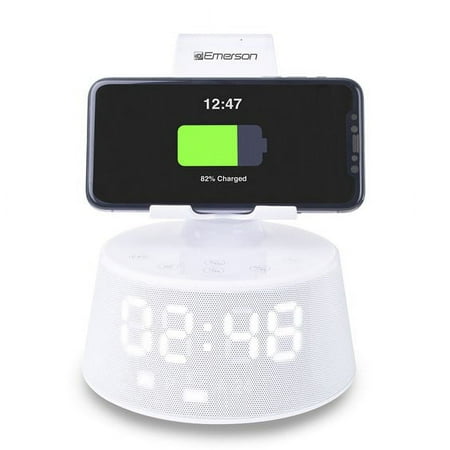 Emerson Radio Docking Station with Wireless Charging, Bluetooth Speaker, Hands-Free Calling and Adjustable Arm, ER-X300