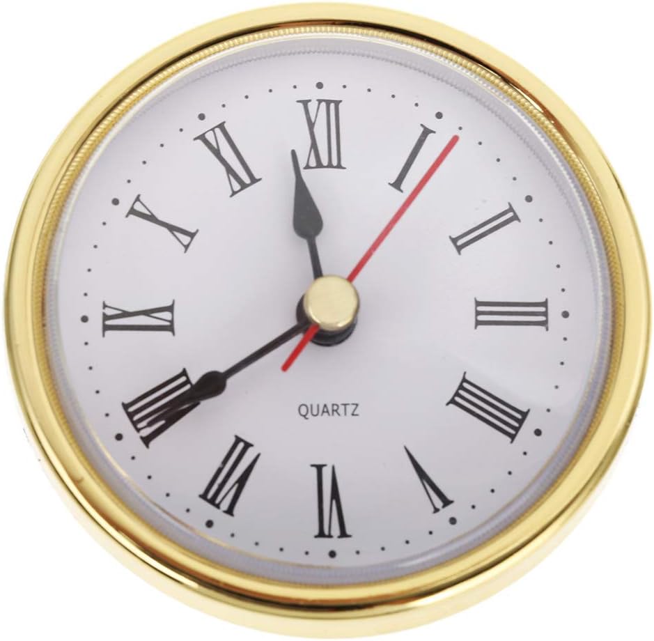 Emivery Classic Clock Movement 2-1/2 (65mm) Round Roman Numeral Quartz Clock Insert with Gold Trim Home Decor