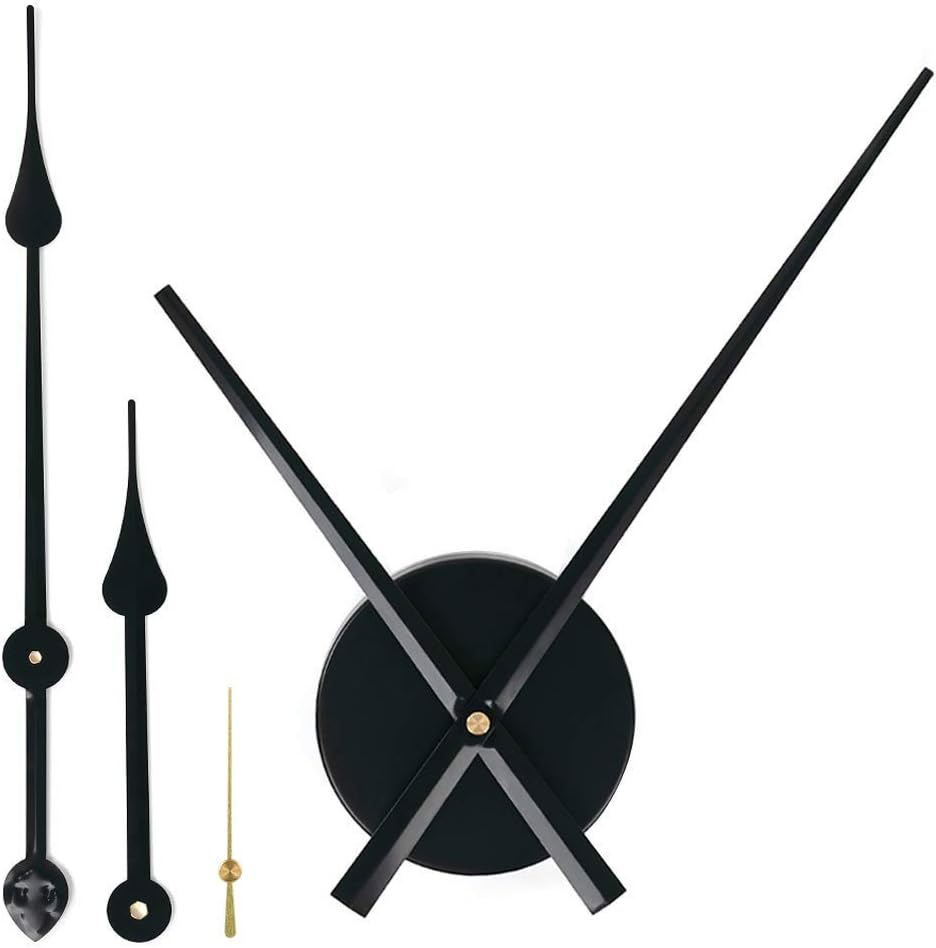 EMOON 2 Pair Hands 3D Clock Movement DIY Large Wall Clock Quartz Clock Mechanism for Home Art Decor (Black) (Black-Gold)