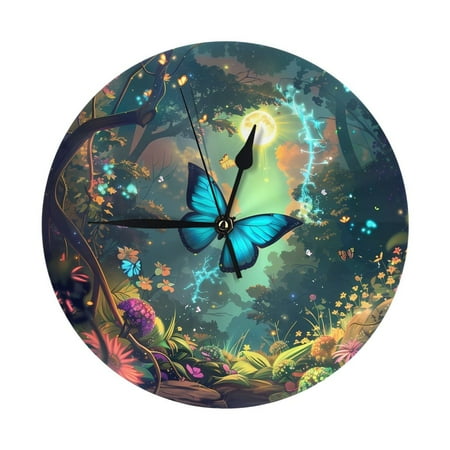 Enchanted Forest Butterfly A Wall Clock Silent Non Ticking - 10 Inch Battery Operated Modern Clocks for Living Room Bedroom Kitchen Bathroom Office Classroom, Decorative Clocks