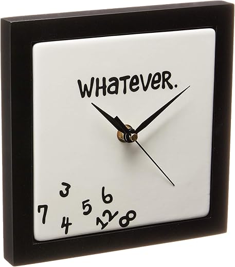 Enesco Whatever. Scrambled Numbers Always Late 7.5 x 7.5 Inch Square Hanging Wall Clock