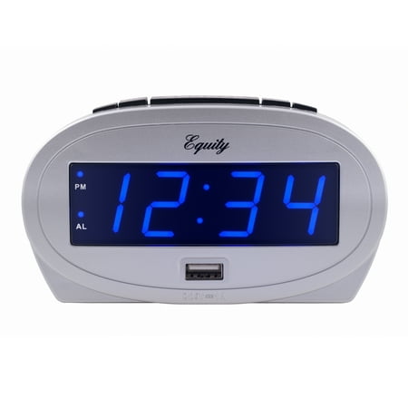 Equity 0.9 inch Blue LED Alarm Clock with USB Port, 30025