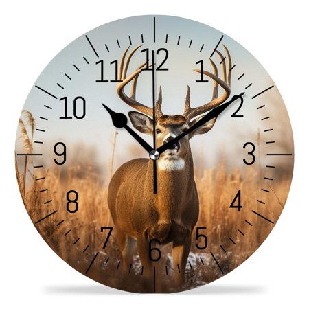 erolrail Rustic Wall Clock,Silent Non Ticking Wall Clocks for Living Room,Bedroom,Kitchen 12IN Cute Deer Landscape Nature Vintage Pattern