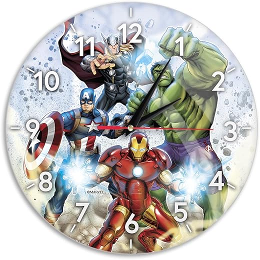 ERT GROUP Original and Officially Licensed Marvel Wall Clock with Shine, Quartz Wall Clock, Silent for Living Room Kitchen, with Silent Radio Controlled Clockwork, No Ticking, 30.5 cm (12 Inches)