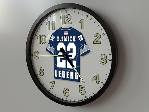 E. S M I T H 22 DALLAS N F L FOOTBALL LEGEND JERSEY THEMED GLOW IN THE DARK WALL CLOCK (14 Inch Wall Clock)