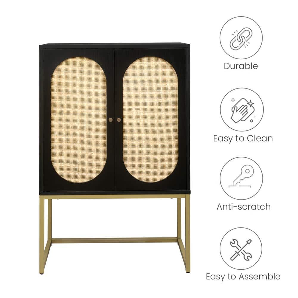 Espresso Finish Rattan Decor MDF Home Office 2-Door Large Accent Storage Cabinet...