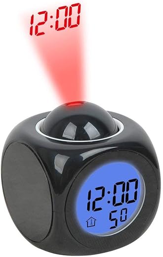 Estink Clock with Projection Display,Digital Projection Alarm Clock LCD Wall Projection Clock with Voice Talking and Temperature Display (Black Font with Random Blue or Green Backlight)