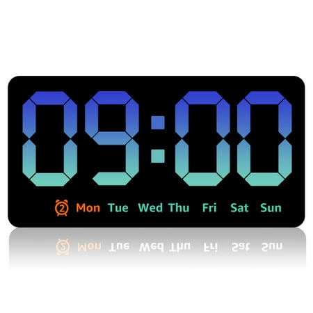 EUWBSSR Large Digital Wall Clock 8.5 In Large Display LED Alarm Clock with Date Week Temperature Dual Alarm 3 Levels Brightness Adjustable Wall Clock,Blue