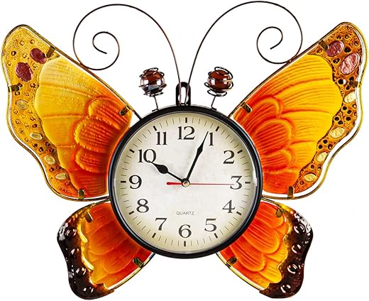 Evergreen Metal and Glass Shaped Wall Clock, Butterfly