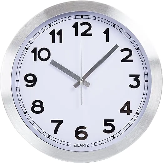 Everyday Home 12 Inch Brushed Aluminum Wall Clock, Silver