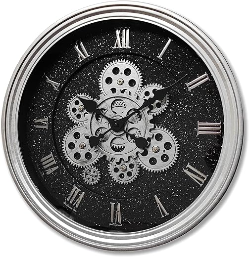 Evursua 15.2 Inch Large Gear Clock Real Gears Moving Wall Clock, Vintage Industrial Steampunk Aesthetics Art Home Decor Clock, Decorative Black Wall Clock for Living Room Decor Home Office