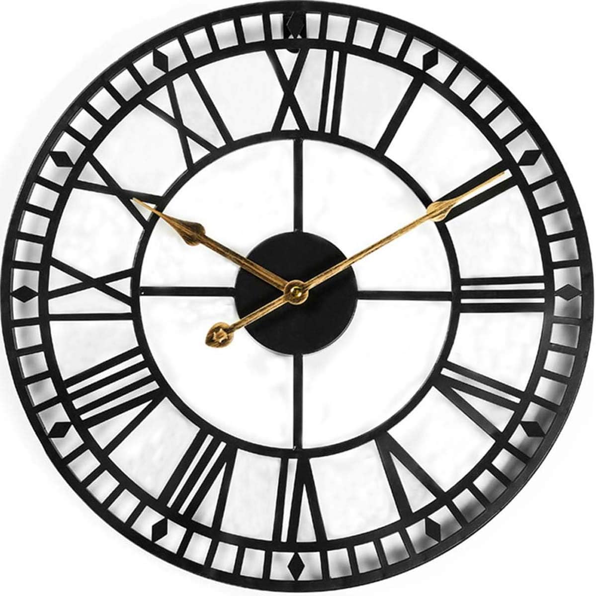 Evursua 24 Inch Large Metal Wall Clock Industrial Wall Art Decor Clocks,Silent Battery Operated,Solid Iron Skeleton,Big Roman Numerals,Antique Style