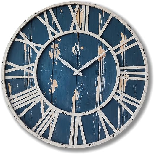 Evursua 24 Inch Large Metal&Wood Wall Clocks Modern Rustic Blend Farmhouse Clocks Distressed Real Wood Handmade Clock for Living Room Decor Home Wall Hanging Accessories Oversized