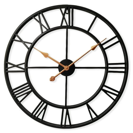 Evursua Oversized Metal Wall Clock 30 Decorative Analog Clocks for Living Room Giant Black