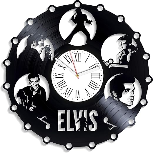 Exclusive Wall Clock Modern Decor for Living Room King of Rock and Roll Wall Clock Birthday Gifts for Fan Rock and Roll Music Vintage Vinyl Record Clock