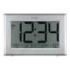 Extra-Large Slim Atomic Digital Silver Clock with Outdoor Temperature and Humidity