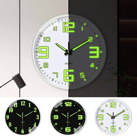 Fairnull 12 Inch Wall Clock Glow in The Dark Large Dial Battery Operated 30cm Wall Hanging Luminous Silent Digital Clock Home Decor