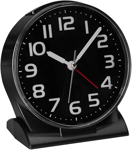 FAMICOZY 4.5" No Ticking Analog Alarm Clock,Silent Readable for Seniors,Easy to Set,Gradual Rise Alarm,Big Numbers,On/Off Switch on Side,Gentle Wake,Snooze Soft Backlight,Battery Operated,Black