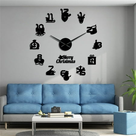 Family Clock Photo Decal, Christmas Frameless Diy Wall Mute Clock 3D Mirror Surface Sticker Home Decor