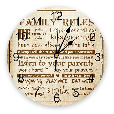 Family Rules Text Vintage Background 3D Wall Clock Modern Design Living Room Decoration Kitchen Clock Art Wall Watch Home Decor