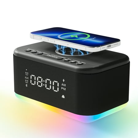 Fansbe Tech Vibrating Alarm Clock Wireless Charger, Digital Alarm Clocks Bluetooth USB Port (Black)