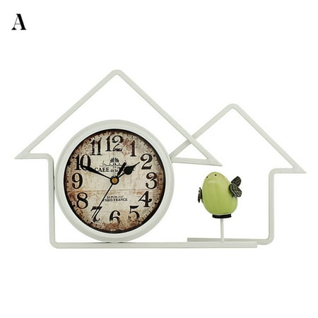 Farfi Retro Antique Iron Mute Desktop Country House Alarm Clock Home Living Room Decor (White Type A)