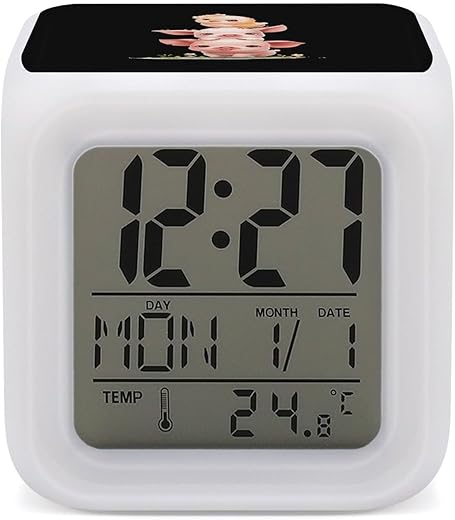 Farm Animal Pig Chicken ​Alarm Clock 7 Colors Changing Bedside Clock Digital Alarm Clock for Home Decoration